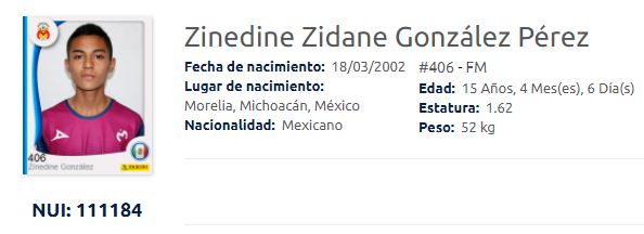 Zinedine Zidane González así aparece registrado en la Liga