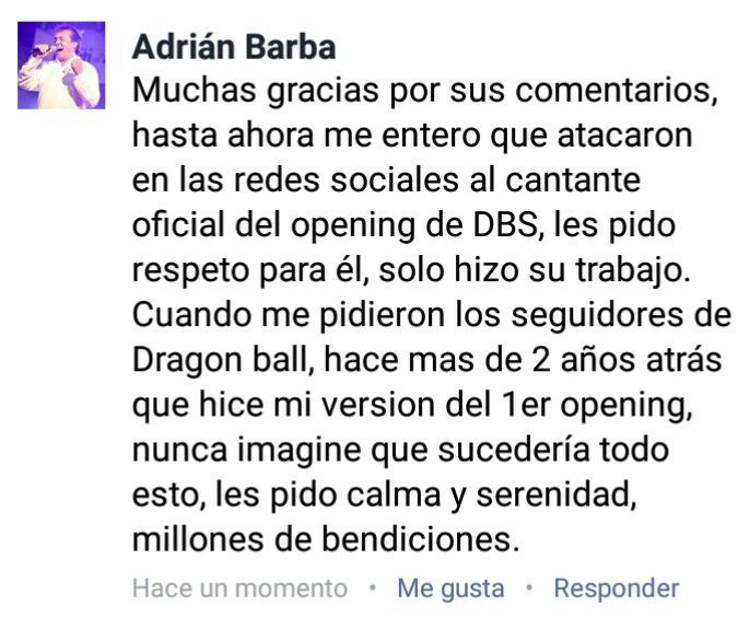 Comentario de Adrián Barba en Facebook
