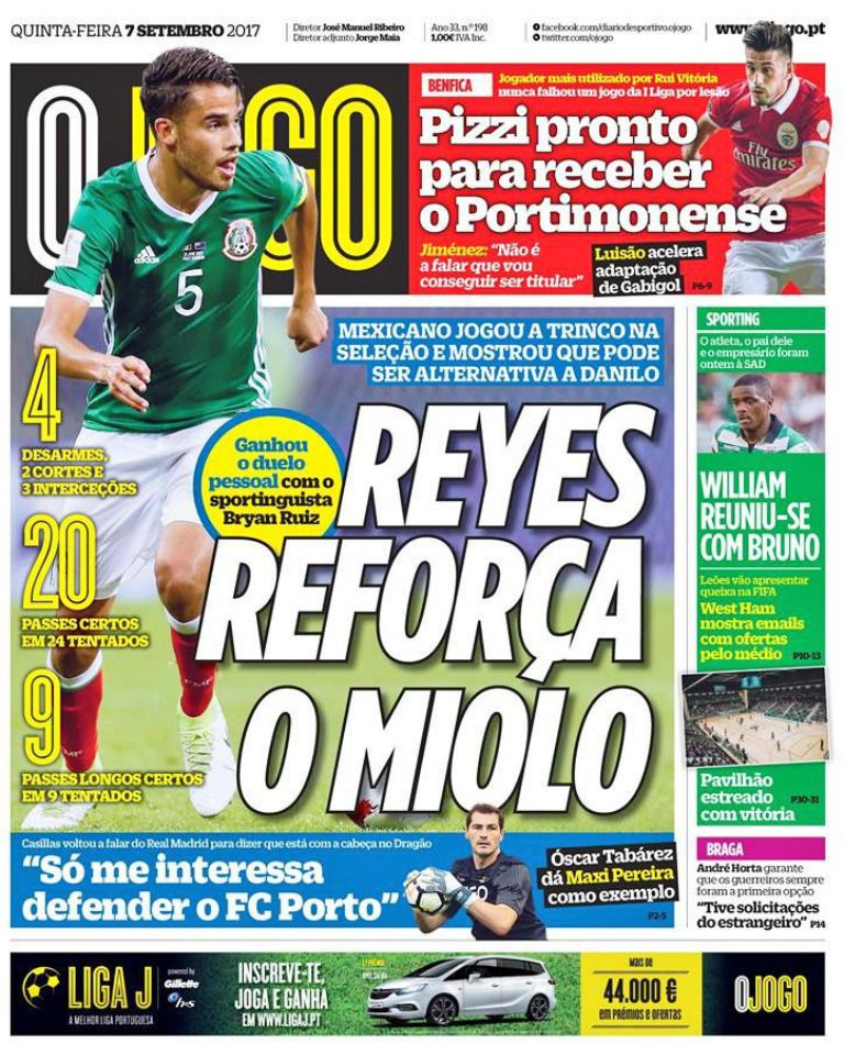 El mexicano acaparó la portada del diario portugués