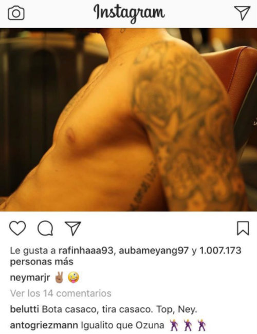Comentario de Griezmann en publicación de Neymar