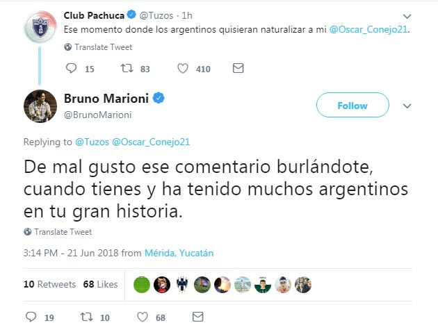 Comentario de Marioni a la publicación de Pachuca