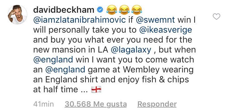 Respuesta de Beckham ante apuesta de Zlatan