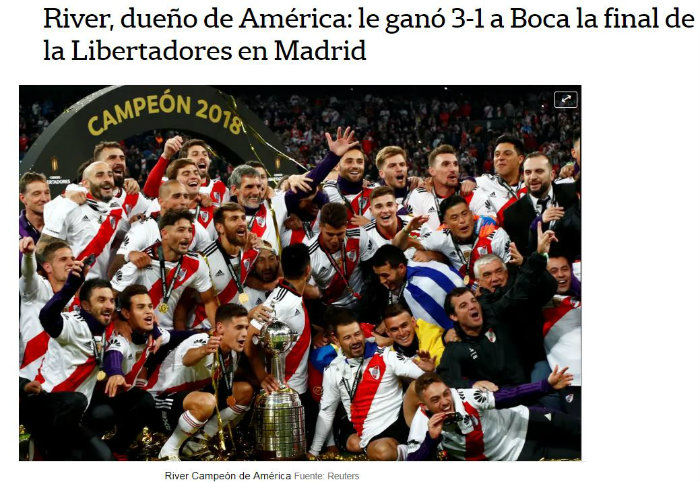 La Nación tituló: 'Dueño de América' a River Plate