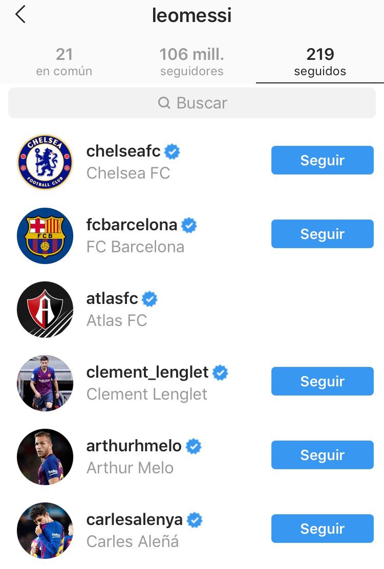 Messi sigue al Atlas en Instagram
