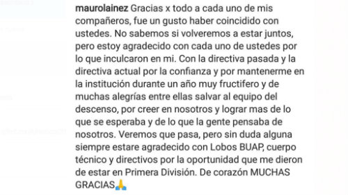 Mensaje de despedida de Mauro Lainez 