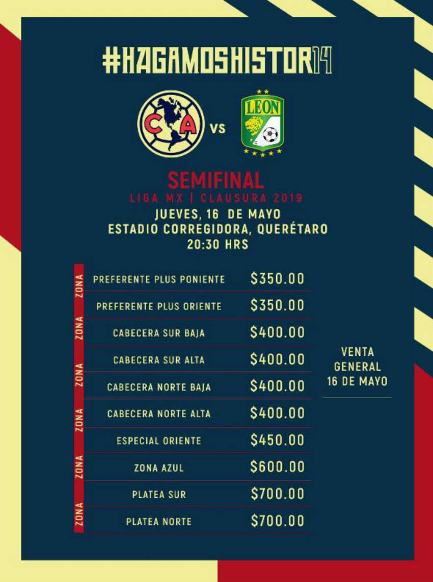 Precios para boletos entre América y León en el Estadio Corregidorra