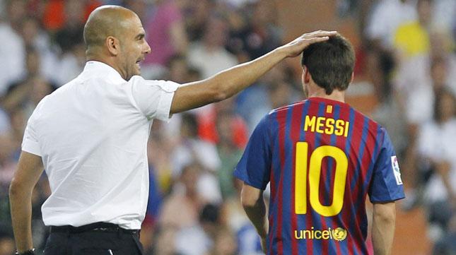 Guardiola y Messi en un juego del Barcelona