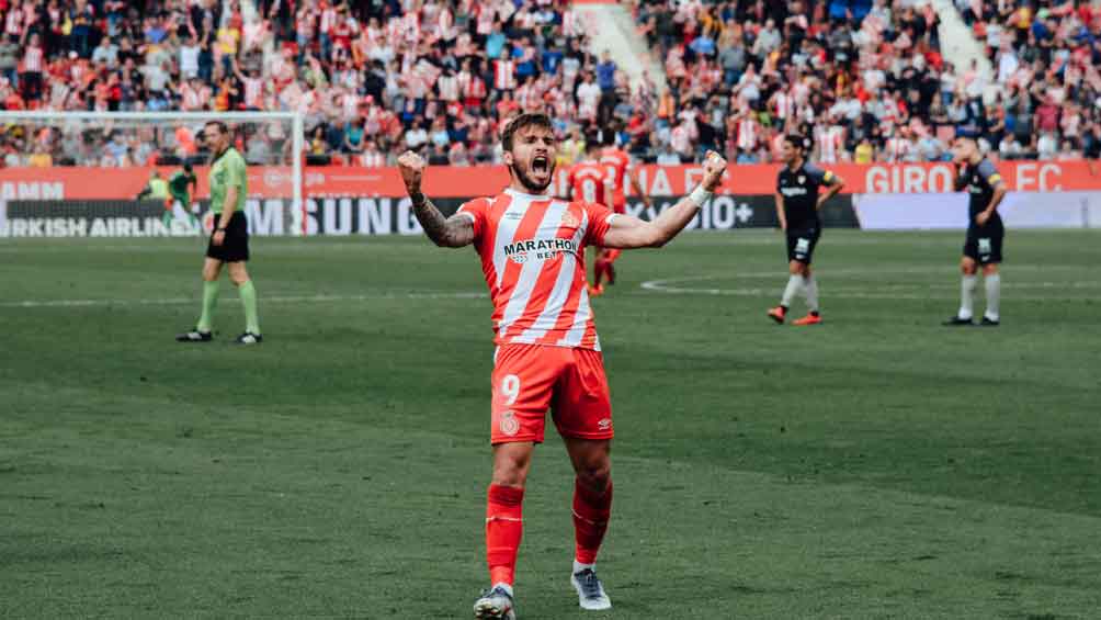 Portu, quien ya encontró equipo en Primera División, celebra un gol con el Girona