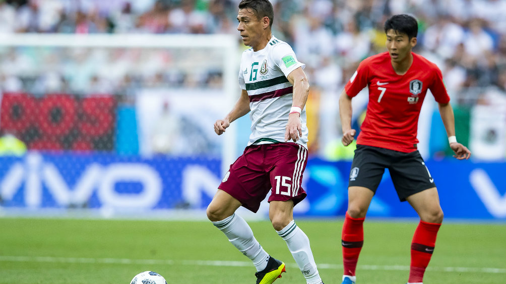 Héctor Moreno durante el partido entre México y Corea del Sur en Rusia 2018
