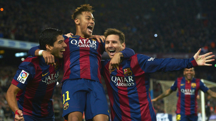 Suárez, Neymar y Messi, en festejo con el Barcelona