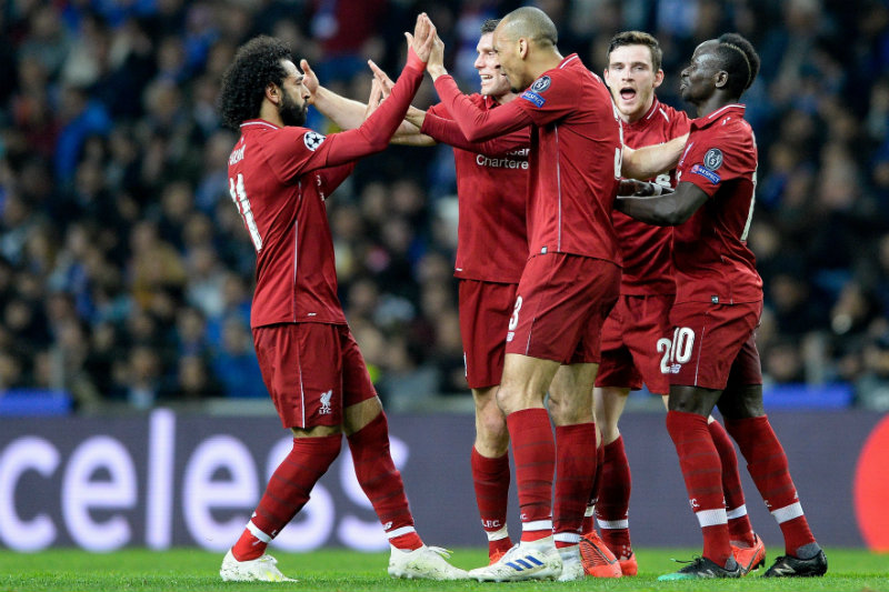 Liverpool en festejo de gol