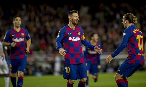Lionel Messi en celebración tras gol con Barcelona