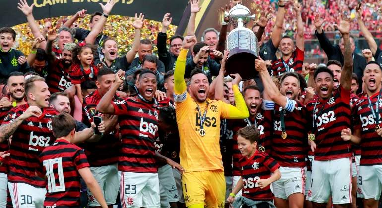 Flamengo celebrando su campeonato de Copa Libertadores