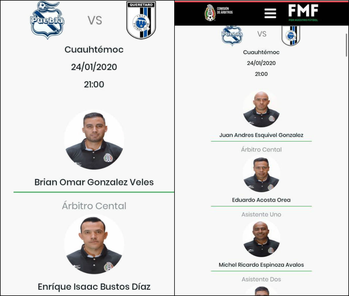 El antes y después en la designación arbitral del Puebla vs Querétaro