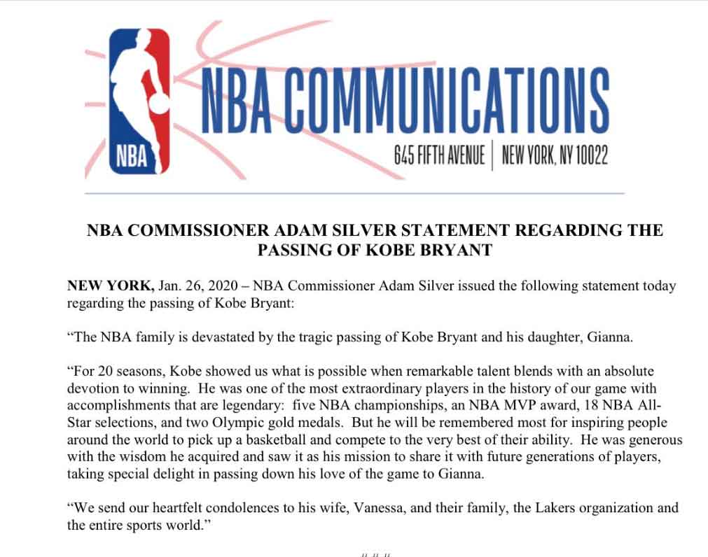El comunicado de Adam Silver, comicionado de la NBA 