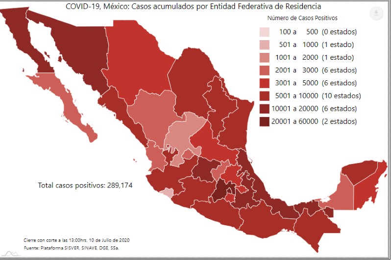 Cifras de Covid-19 en México este 10 de julio