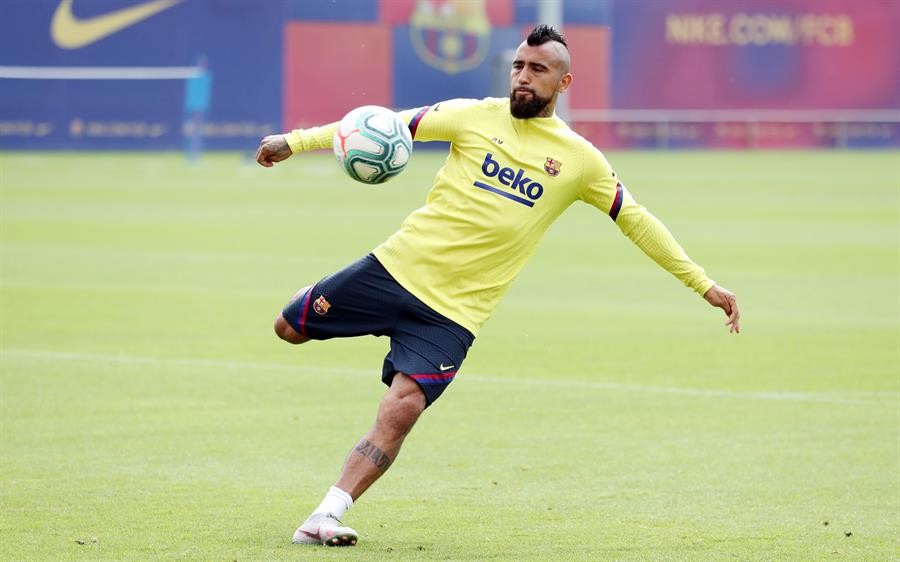 Vidal en un entrenamiento con el Barcelona 