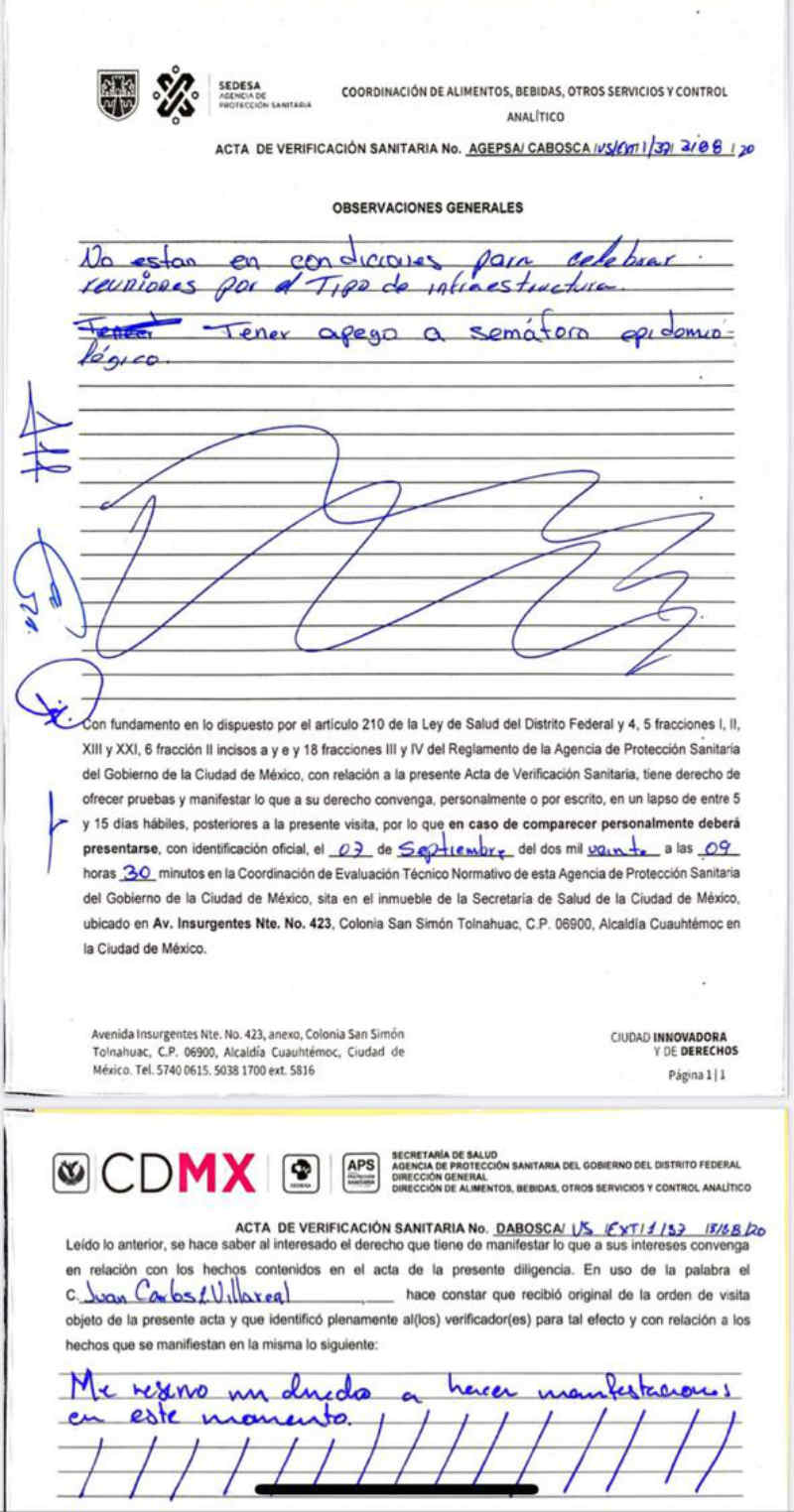 Documento del juzgado de la Ciudad de México