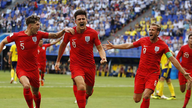 Harry Maguire festeja un gol con la selección de Inglaterra 