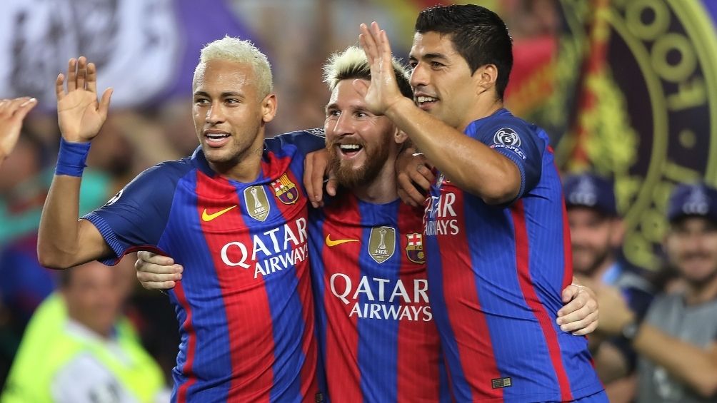 Neymar, Messi y suárez en un partido de Barcelona 