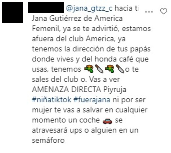 Amenazas hacia Jana Gutiérrez