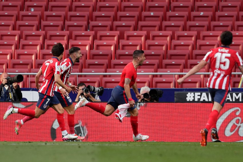 Jugadores del Atlético de Madrid festejando un gol