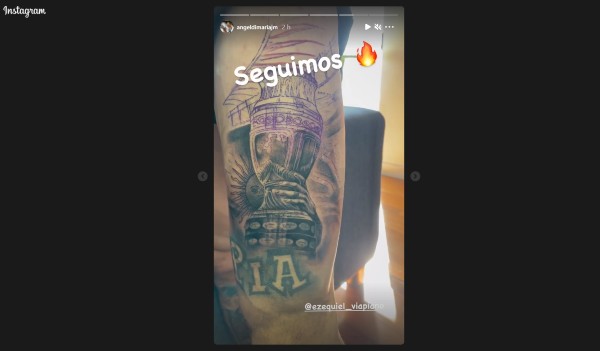 Ángel Di María comparte el proceso de su tatuaje