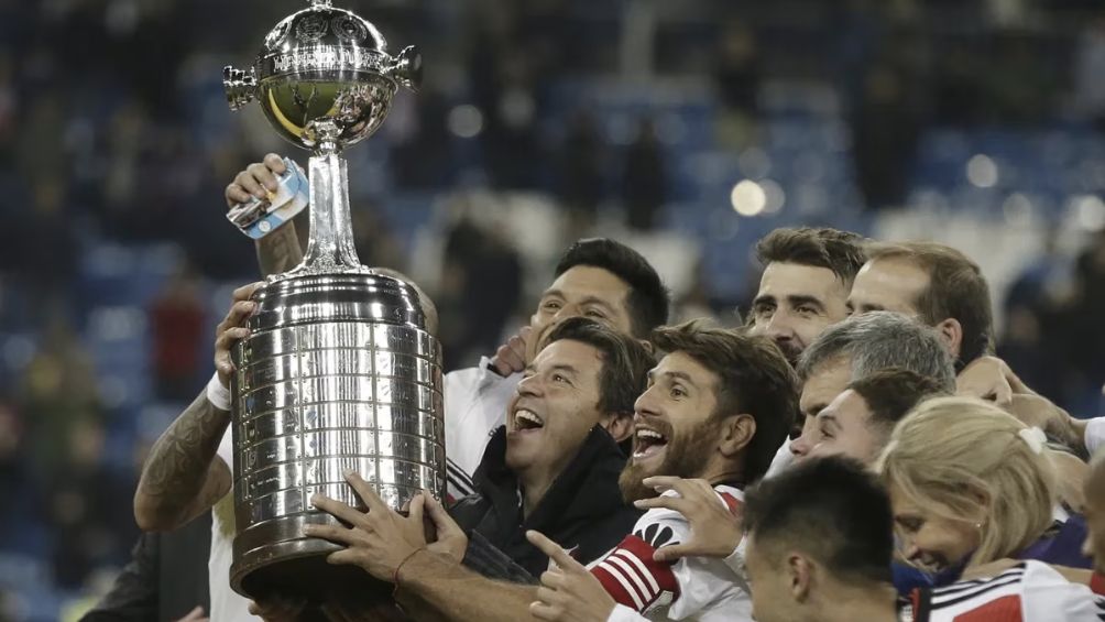 Gallardo celebrando la Copa Libertadores del 2018