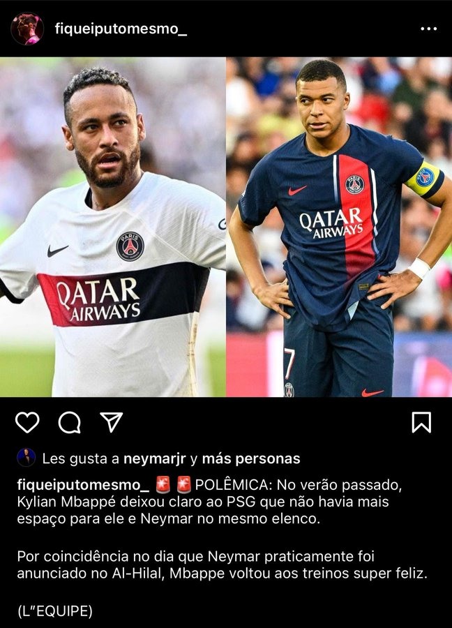 Publicación de Mbappé y Neymar