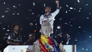 Sergio Ramos, durante la celebración en Cibeles