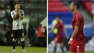 Messi y Ronaldo se lamentan después de un partido 