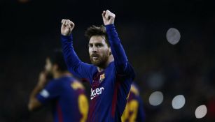 Messi festeja un gol con el Barcelona