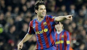 Rafa Márquez festeja un gol en su paso por Barcelona