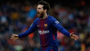 Messi celebra su anotación contra el Atlético 