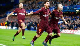 Messi celebra su gol en la Ida de los Octavos