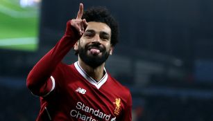 Mohamed Salah celebra una anotación con el Liverpool
