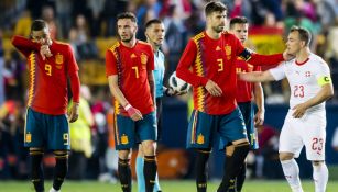 Jugadores de España, durante el duelo contra Suiza