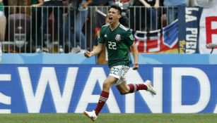 Hirving Lozano grita tras marcar gol a Alemania en Rusia 2018