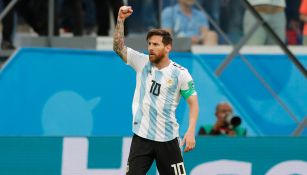 Messi celebra un gol con la Albiceleste en Rusia 2018