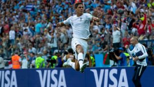 Varane festeja su gol contra Uruguay en 'Cuartos' de Rusia 2018