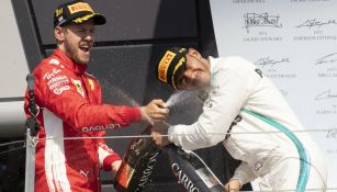 Vettel y Hamilton celebran en el podio 