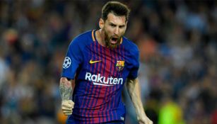 Lionel Messi festeja un gol con Barcelona