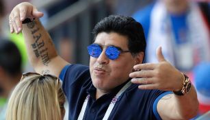 Maradona en un partido de Argentina en Rusia