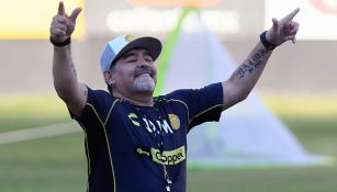 Maradona, durante un entrenamiento con Dorados