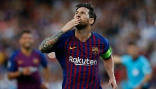 Messi celebra un gol con Barcelona