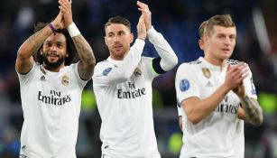 Marcelo, Sergio Ramos y Toni Kroos celebran un triunfo