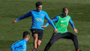 Gago y Benedetto, durante un entrenamiento de Boca en Madrid