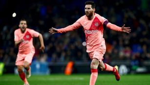 Lionel Messi celebra su gol ante el Espanyol