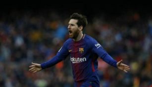 Messi festeja anotación con el Barcelona