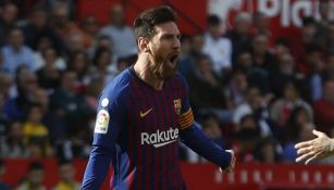 Messi festeja un gol con el Barcelona en la Copa del Rey